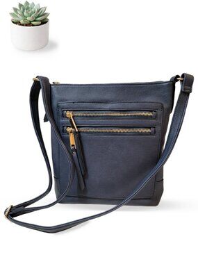 INC International Concepts Navy Blue Crossbody Bag with Double Zip Front